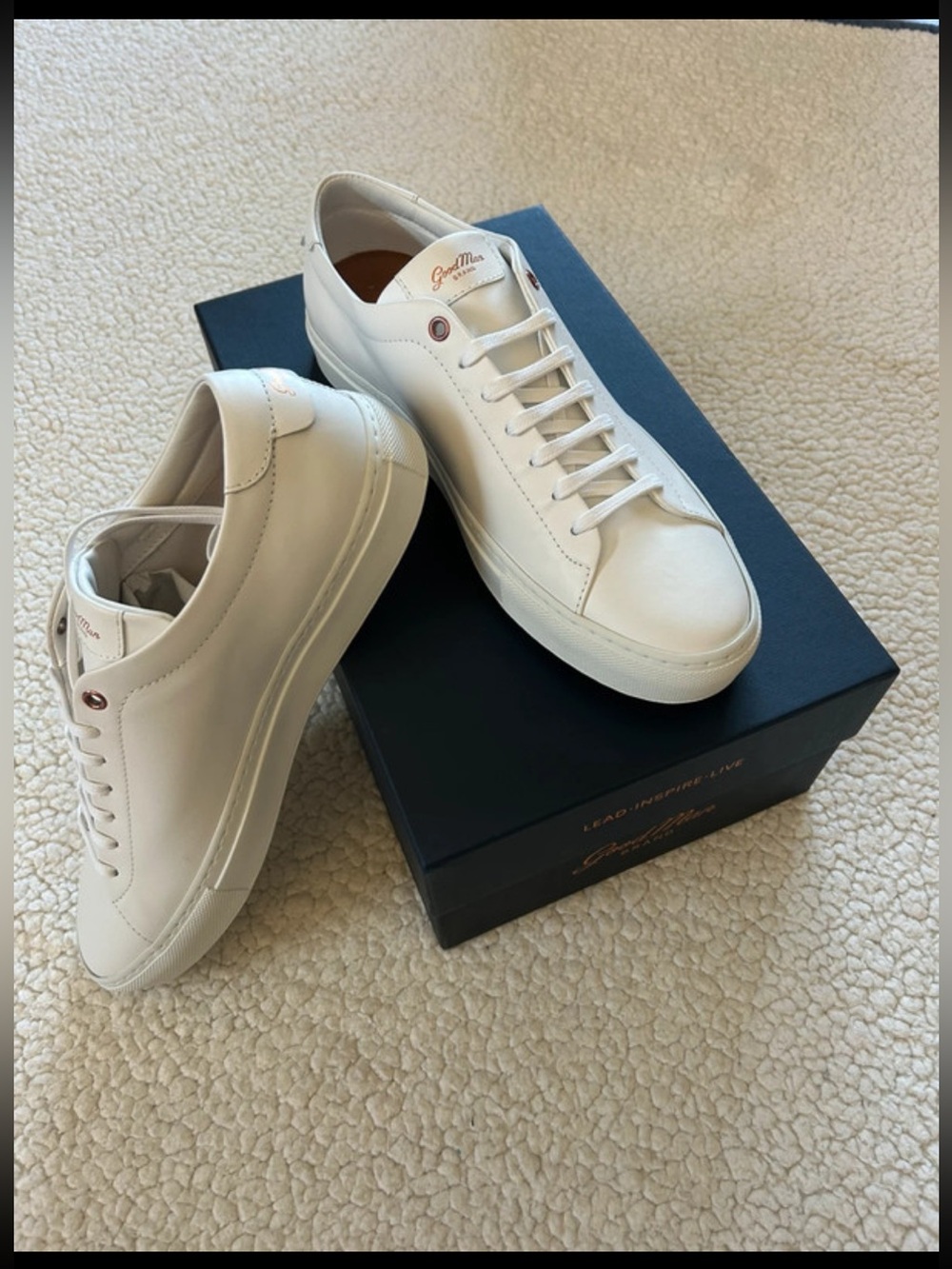 Good Man Brand White Leather Low-Top Sneakers. Made in Italy